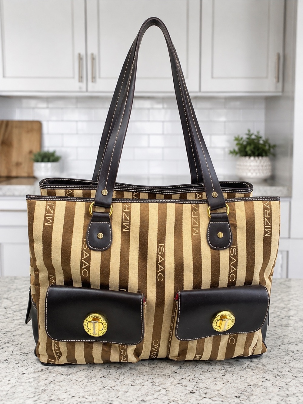 Isaac Mizrahi XL Logo Jacquard Laptop Work Travel Tote Bag